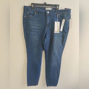 🆕 Tahari Women's Dark-wash Plus Size Cotton-blend Casual Skinny Jeans_20W